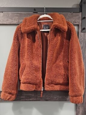 GAP Burnt Orange Teddy Sherpa Zip Jacket